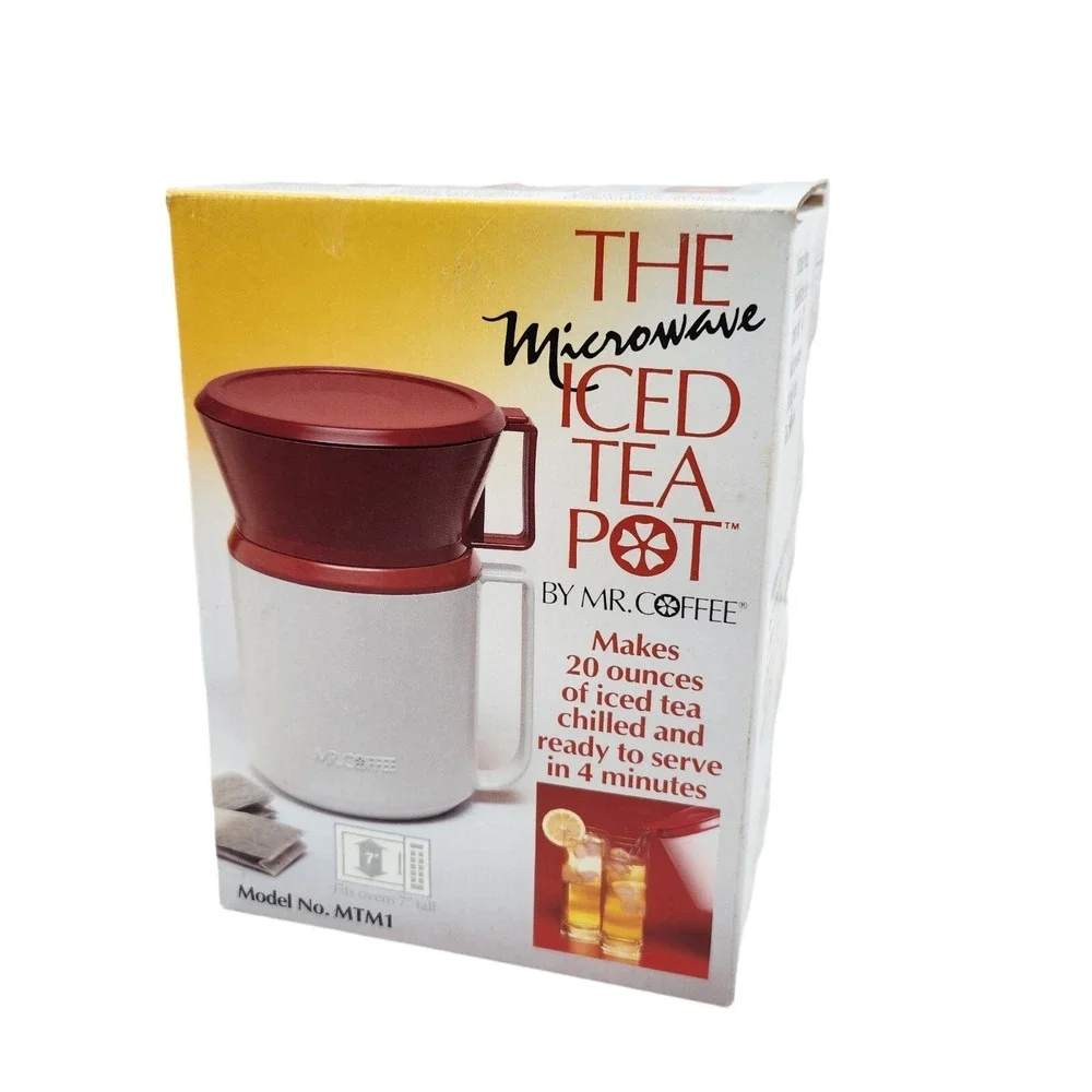 ICED TEA MAKER Vintage MR. COFFEE Microwave Brewing Pot Red & White  20 Oz NEW